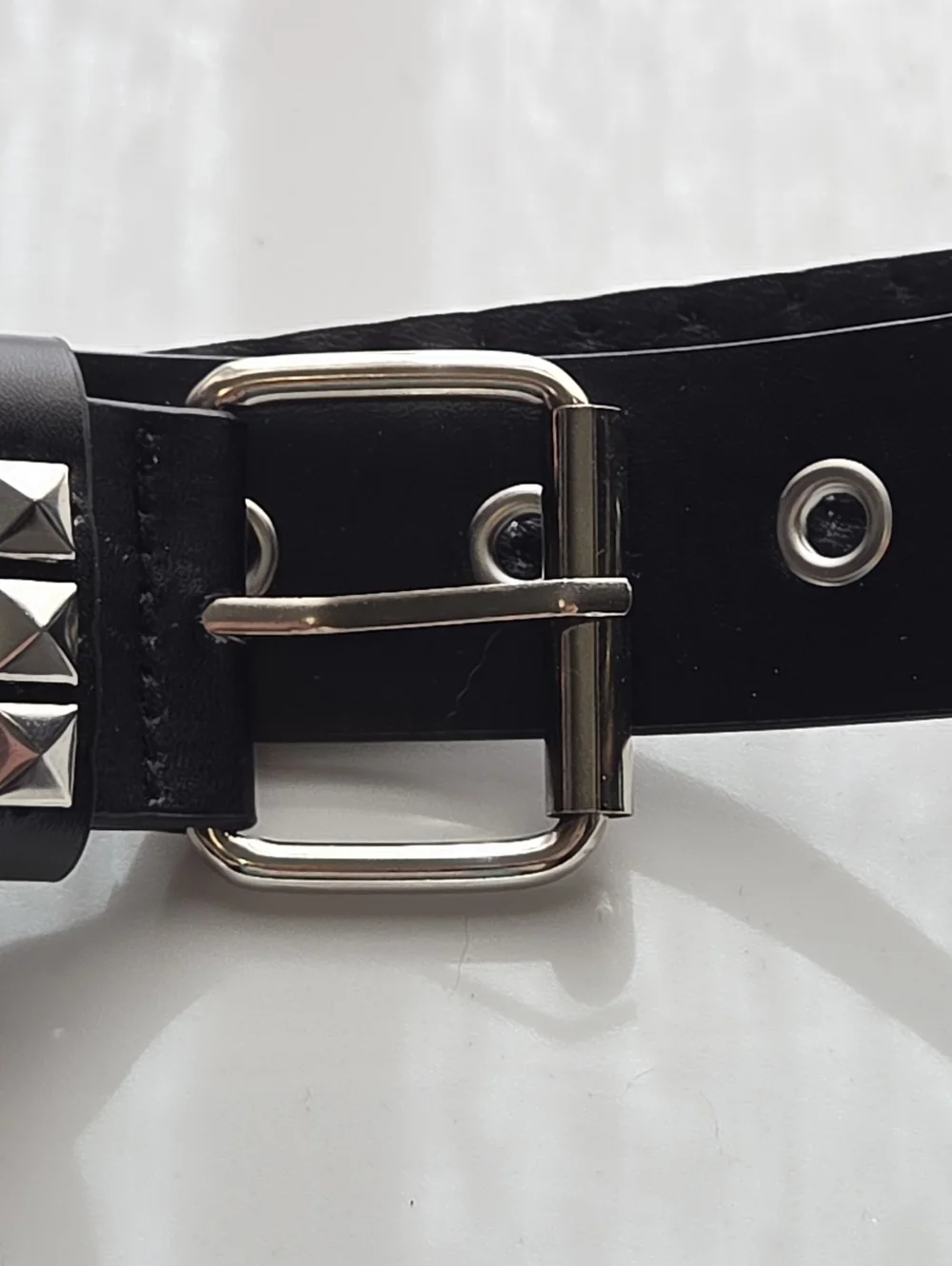 Black Studded Leather Belt with Silver Pyramid Studs